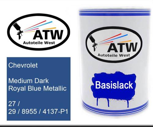 Chevrolet, Medium Dark Royal Blue Metallic, 27 / 29 / 8955 / 4137-P1: 500ml Lackdose, von ATW Autoteile West.